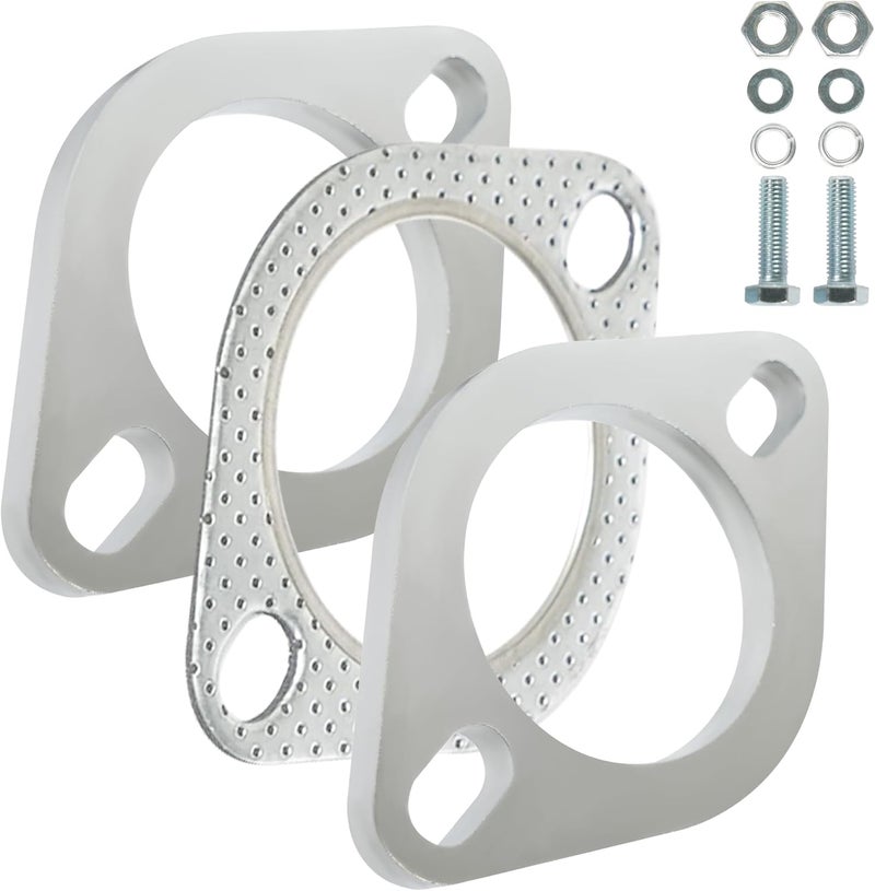 Simnliras Store 2 Bolt 2.5 inch/63.5mm Exhaust Flange Connection Kit Corrosion Proof 2.5 inch 2 Blot Exhaust Flange & Exhaust Gasket Kit with Bolts & Nuts for 63.5mm OD Pipes(2 Pcs Flange) - Image 1